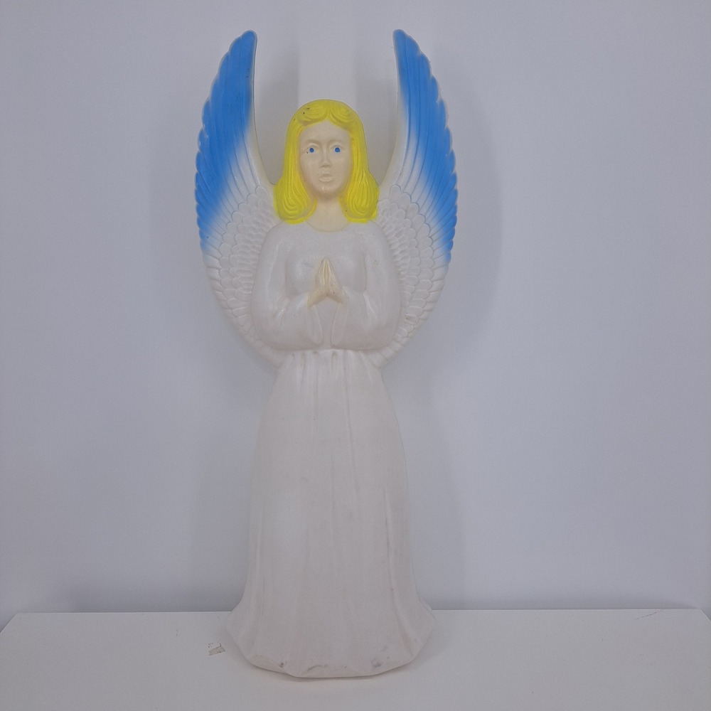 VTG 30" Blow Mold Angel Christmas Yard Decor Blue Wings 7528 Retro Outdoor Decor